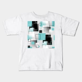 Midcentury Modern Retro Squares in Blue and Gray Kids T-Shirt